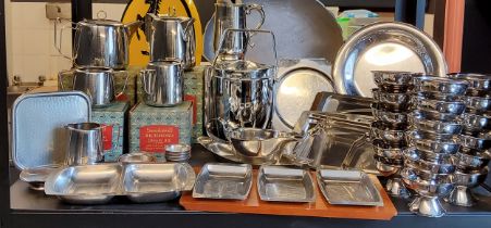 Swan Brand Richmond tea set;  ice jug;    plated bowls;  chrome dishes;   etc
