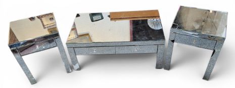 A pair of  contemporary mirrored side tables, single drawers, 63cm high, 49cm wide, 43cm deep;  a