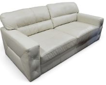 A contemporary white leather sofa, button tufted arms, 82cm high, 200cm wide, 100cm deep