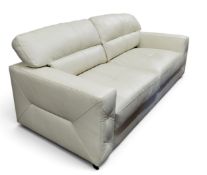 A contemporary white leather sofa, button tufted arms, 82cm high, 200cm wide, 100cm deep