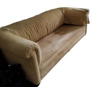 An early 20th century Chesterfield sofa, bun feet, 72cm high, 282cm long, 82cm deep (in need of