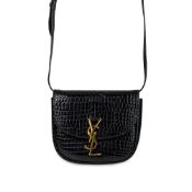 YVES SAINT LAURENT CROCODILE EMBOSSED LEATHER KAIA BAG  Condition grade B.  Black crocodile embossed