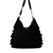 YVES SAINT LAURENT SUEDE SAINT TROPEZ BAG  Condition grade B-.  Black ruffled suede exterior with