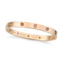 CARTIER, A MULTI GEM RAINBOW LOVE BANGLE in 18ct rose gold, the bangle punctuated by ten screw