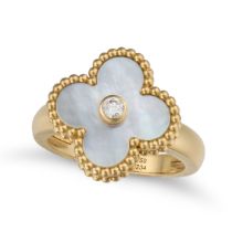 VAN CLEEF & ARPELS, A DIAMOND AND MOTHER OF PEARL ALHAMBRA RING in 18ct yellow gold, comprising a