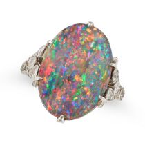 A FINE ANTIQUE OPAL AND DIAMOND RING, EARLY 20TH CENTURY set with an oval cabochon opal of