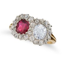 NO RESERVE - A FINE ANTIQUE RUBY AND DIAMOND RING in yellow gold, the face set with a cushion cut