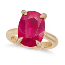 HANS D. KRIEGER, AN IMPORTANT 10.33 CARAT UNHEATED RUBY AND DIAMOND RING set with a cushion cut ruby
