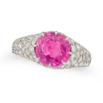 A FINE 2.65 CARAT BURMA NO HEAT RUBY AND DIAMOND RING set with an oval cut ruby of 2.65 carats,