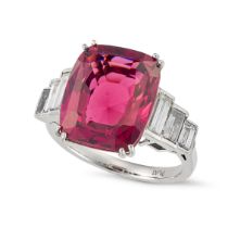 AN IMPORTANT 10.12 CARAT BURMA NO HEAT SPINEL AND DIAMOND DRESS RING set with a cushion cut spinel