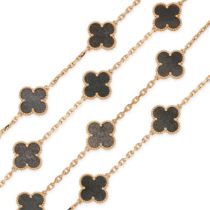 VAN CLEEF & ARPELS, A RARE, LIMITED EDITION TWENTY MOTIF SILVER OBSIDIAN ALHAMBRA NECKLACE in 18ct