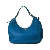 PRADA BLUE VITELLO DAINO LEATHER HOBO BAG  Condition grade B-.  Blue grained leather exterior with