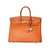 HERMÈS ORANGE TOGO BIRKIN 25 BAG Condition grade C+.  Orange Togo leather exterior with tonal