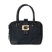 GUCCI CANVAS G LOGO BAG  Condition grade B-.  Black canvas exterior with black leather trim,