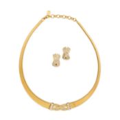 CHRISTIAN DIOR, A NECKLACE AND EARRING SUITE comprising a flat omega snake chain with a criss-cross