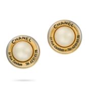CHANEL, A PAIR OF 31 RUE CAMBON CLIP-ON EARRINGS each comprising a circular gold tone metal