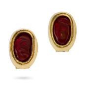 CHANEL, A PAIR OF VINTAGE GRIPOIX CLIP-ON EARRINGS each comprising an oval red Gripoix stone in a