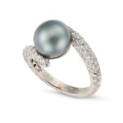 CHANEL, A BLACK PEARL AND DIAMOND DRESS RING in 18ct white gold, set with a black pearl of 10.7mm,