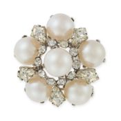 CHRISTIAN DIOR, A VINTAGE FAUX PEARL DIAMANTE BROOCH comprising six faux pearls accented by round