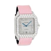 CARTIER, A CUSTOM SANTOS 100 XL AUTOMATIC DIAMOND SET WRISTWATCH, ref. 4072, in stainless steel, the