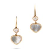 CHOPARD, A PAIR OF DIAMOND AND MOTHER OF PEARL HAPPY HEART EARRINGS in 18ct rose gold, each suspendi