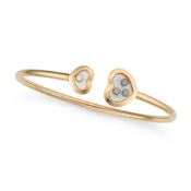 CHOPARD, A DIAMOND HAPPY HEARTS BANGLE in 18ct yellow gold, the open cuff bangle terminating at each