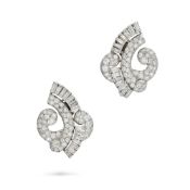 CARTIER, A PAIR OF FINE ART DECO DIAMOND CLIP EARRINGS in platinum and 18ct white gold, each in scro