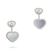 CHOPARD, A PAIR OF DIAMOND AND MOTHER OF PEARL HAPPY HEART EARRINGS in 18ct white gold, each suspend