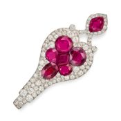 CARL ERNST, A FINE ART DECO BURMA NO HEAT RUBY AND DIAMOND BROOCH, CIRCA 1930 set with round, oval a