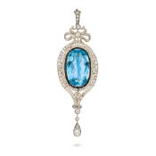 AN IMPORTANT ANTIQUE BELLE EPOQUE SANTA MARIA AQUAMARINE, DIAMOND, PEARL AND ONYX PENDANT set with a