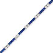 CARTIER, A FINE ART DECO SAPPHIRE AND DIAMOND LINE BRACELET, 1922 in platinum, comprising a row of c