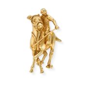 THEO FENNELL, A GOLD POLO BROOCH in 18ct yellow gold, designed as a polo player and horse, signed Fe