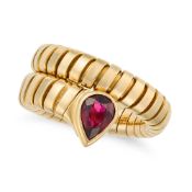 BULGARI, A PINK TOURMALINE SERPENTI TUBOGAS RING the gas pipe ring accented by a pear cut pink tourm