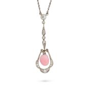 AN ANTIQUE EDWARDIAN CONCH PEARL AND DIAMOND PENDANT NECKLACE the pendant suspending a conch pear of