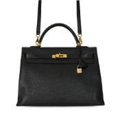 NO RESERVE - HERMÈS BLACK CHEVRE MYSORE KELLY SELLIER 35 BAG Condition grade B-. Black Chevre leat