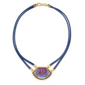 HERMÈS, A VINTAGE CLOISONNE ENAMEL NECKLACE comprising an enamel plate in gold tone metal, with deco