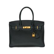 HERMÈS BLEU ORAGE TOGO BIRKIN 30 BAG Condition grade B-. Bleu Orage Togo leather exterior with t