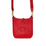 HERMÈS ROUGE DE COEUR TAURILLON CLEMENCE LEATHER MINI EVELYNE BAG Condition grade B+. Rouge De C
