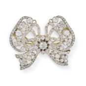 NO RESERVE - CARTIER, A FINE ANTIQUE DIAMOND BOW BROOCH, CIRCA 1905 in yellow gold and silver, desig