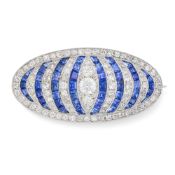 NO RESERVE - A FINE ART DECO DIAMOND AND SAPPHIRE BROOCH, CIRCA 1930 the oval body set with alternat