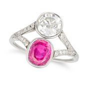 NO RESERVE - A FINE ANTIQUE BURMA NO HEAT RUBY AND DIAMOND DRESS RING, EARLY 20TH CENTURY set with a