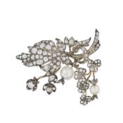 NO RESERVE - A FINE ANTIQUE NATURAL SALTWATER PEARL AND DIAMOND BROOCH, CIRCA 1850 in silver and yel