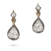 NO RESERVE - A PAIR OF ANTIQUE FRENCH DIAMOND DROP EARRINGS in 18ct yellow gold and silver, each com
