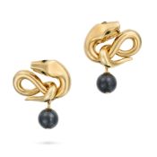 BOUCHERON, A PAIR OF BLACK JADE AND ONYX TROUBLE SNAKE EARRINGS in 18ct yellow gold, each designed a