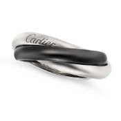 CARTIER, A GOLD AND CERAMIC TRINITY RING in 18ct white gold and ceramic, comprising two interlocking