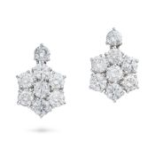 A PAIR OF FINE DIAMOND CLUSTER DROP EARRINGS each comprising a cluster of round brilliant cut diamon