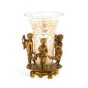A EUROPEAN GILT-BRONZE AND GILT-DECORATED GLASS VASE 19TH CENTURY