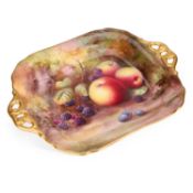 A ROYAL WORCESTER FRUIT-PAINTED DISH OR TRAY