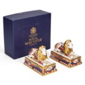 A PAIR OF ROYAL WORCESTER 'TRAFALGAR LIONS'