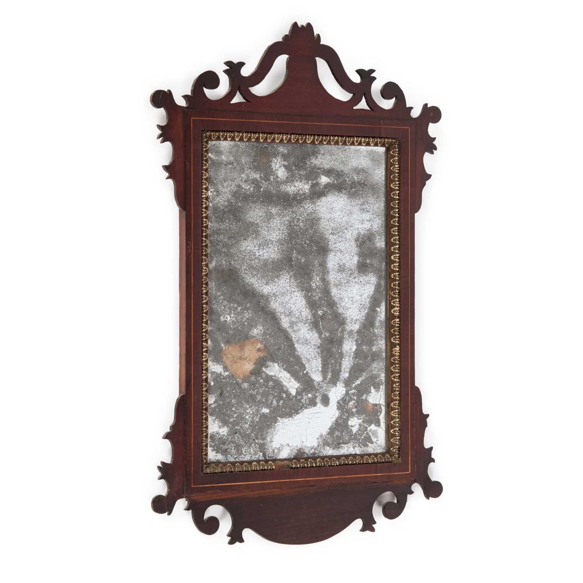 A GEORGE III STYLE MAHOGANY FRETWORK MIRROR AND A VICTORIAN GILTWOOD MIRROR
